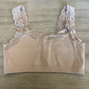 Garage Beige Lace Trim Top